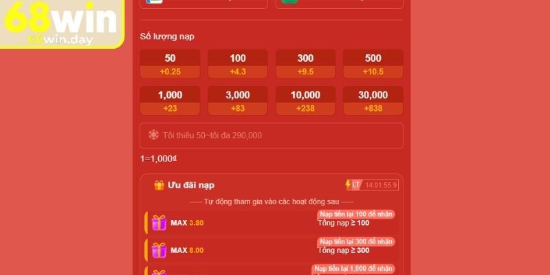 Nạp và rút tiền 68win bằng ví điện tử 